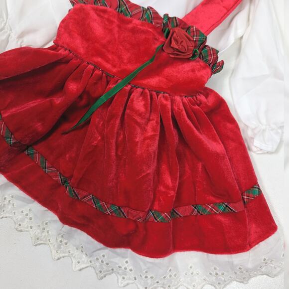 Vintage Winnie the Pooh Dress Girls Size 2T Red Velour Christmas Pinny - Picture 2 of 5